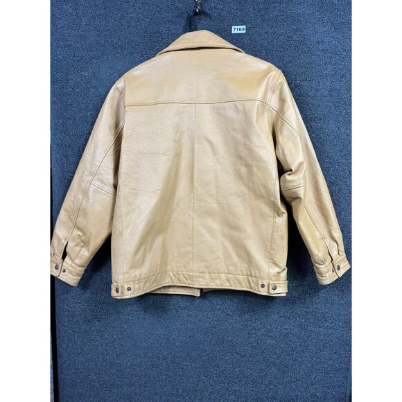 Leather Jacket Mens Large Tan Beige Zip Front Classic Casual Outerwear Coat - Picture 2 of 6